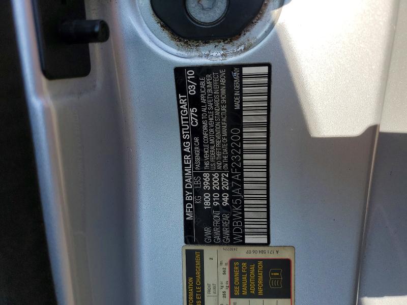 Aukcja sprzedaży 2010 Mercedes-benz Slk, vin: WDBWK5JA7AF232200, numer aukcji: 50291286