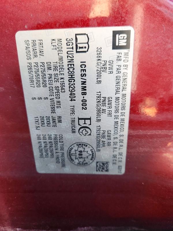 50578896 :رقم المزاد ، 3GTU2NEC8HG329404 vin ، 2017 Gmc Sierra مزاد بيع