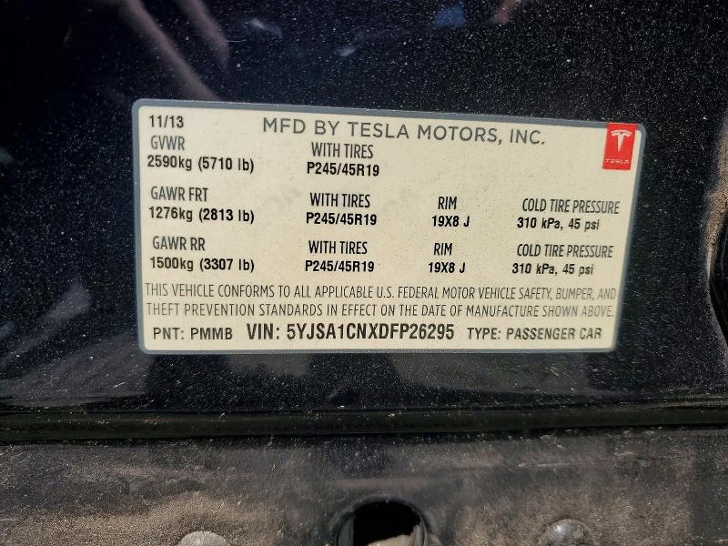 2013 Tesla Model S მანქანა იყიდება აუქციონზე, vin: 5YJSA1CNXDFP26295, აუქციონის ნომერი: 49676826