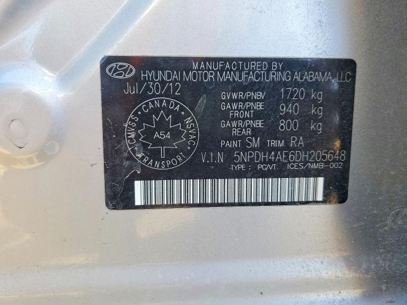 Aukcja sprzedaży 2013 Hyundai Elantra, vin: 5NPDH4AE6DH205648, numer aukcji: 48064926