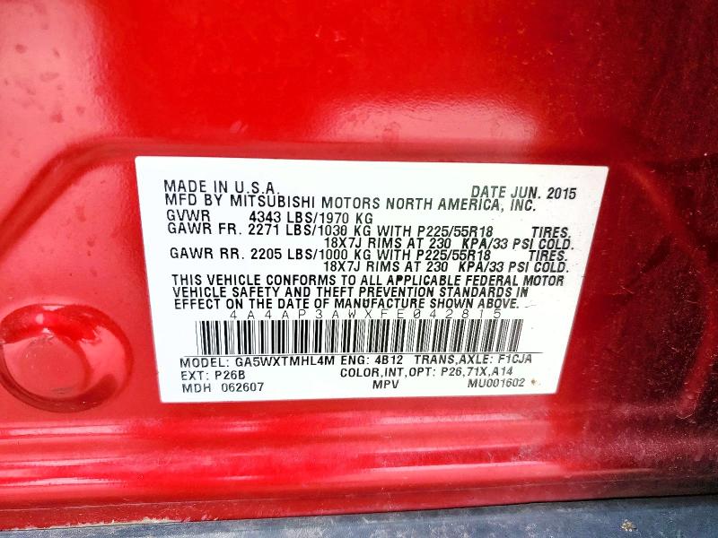 Aukcja sprzedaży 2015 Mitsubishi Outlander Sport, vin: 4A4AP3AWXFE042815, numer aukcji: 51565666