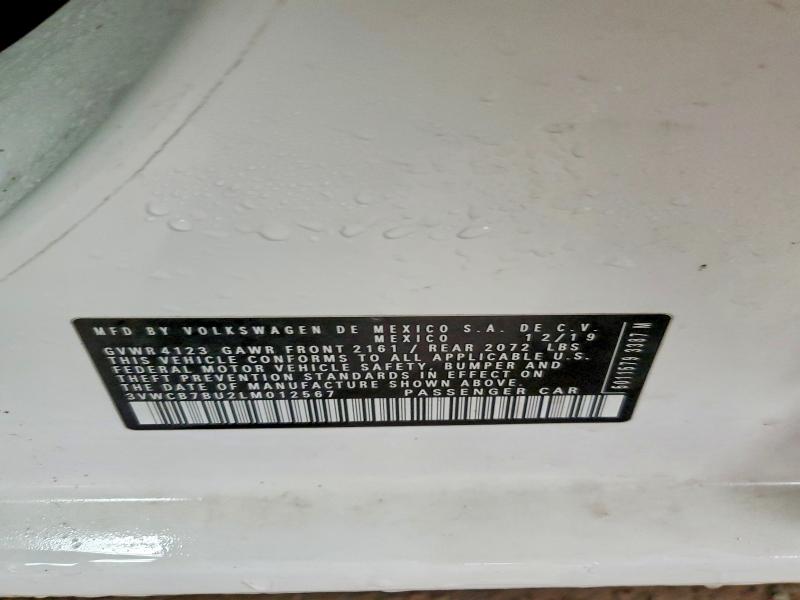 49064856 :رقم المزاد ، 3VWCB7BU2LM012567 vin ، 2020 Volkswagen Jetta مزاد بيع