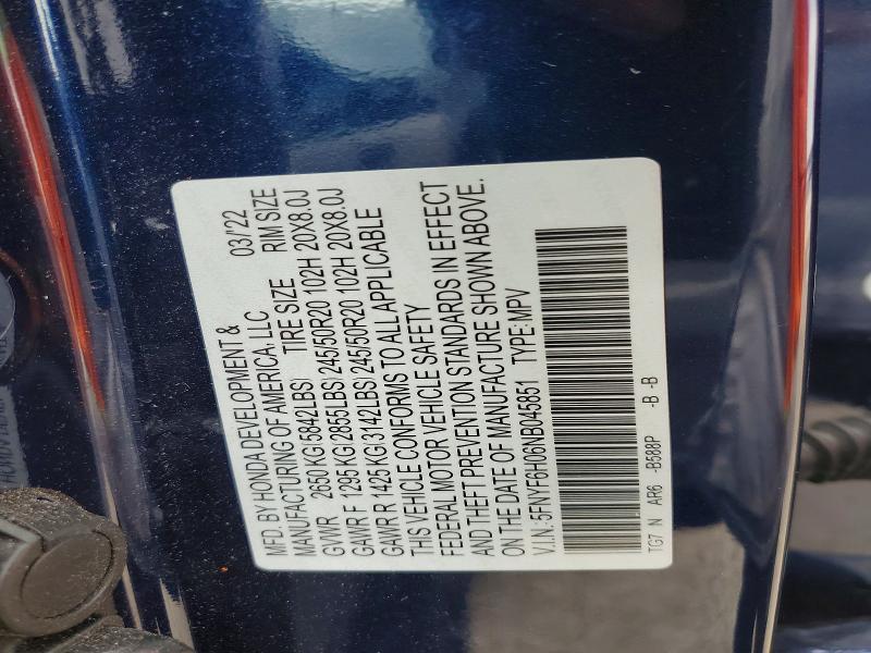 Aukcja sprzedaży 2022 Honda Pilot, vin: 5FNYF6H06NB045851, numer aukcji: 48823776