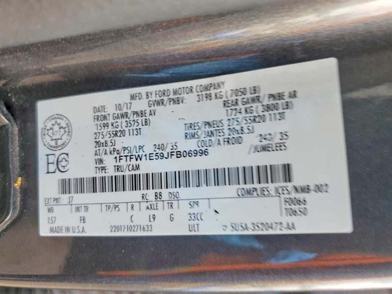 Aukcja sprzedaży 2018 Ford F150, vin: 1FTFW1E59JFB06996, numer aukcji: 49556776