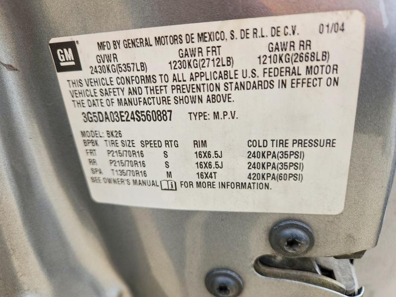 2004 Buick Rendezvous მანქანა იყიდება აუქციონზე, vin: 3G5DA03E24S560887, აუქციონის ნომერი: 51432836