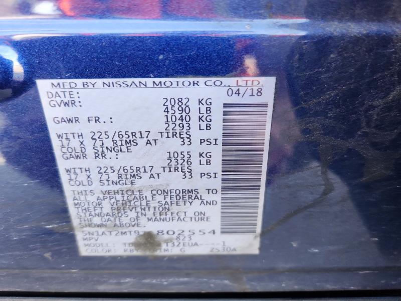 2018 Nissan Rogue მანქანა იყიდება აუქციონზე, vin: 5N1AT2MT9JC802554, აუქციონის ნომერი: 50369676