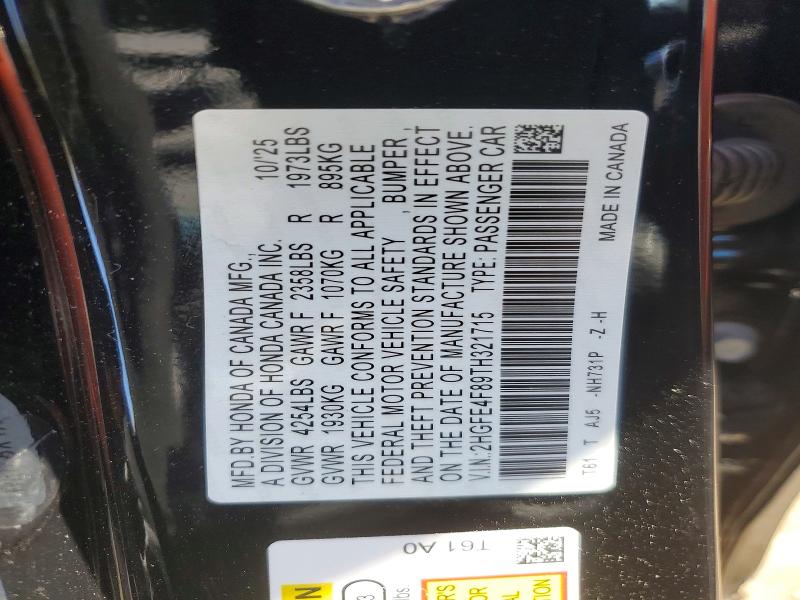 51416926 :رقم المزاد ، 2HGFE4F89TH321715 vin ، 2026 Honda Civic مزاد بيع