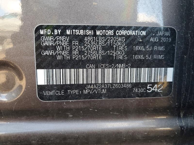 49480856 :رقم المزاد ، JA4AZ2A37LZ603486 vin ، 2020 Mitsubishi Outlander مزاد بيع