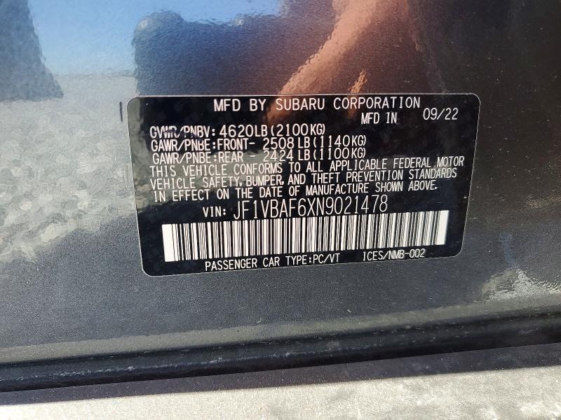 Aukcja sprzedaży 2022 Subaru Wrx, vin: JF1VBAF6XN9021478, numer aukcji: 50219516