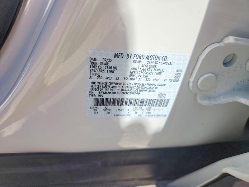 51852486 :رقم المزاد ، 1FMUK8KH3SGC86249 vin ، 2025 Ford Explorer مزاد بيع
