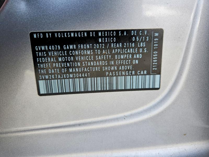 2013 Volkswagen Jetta მანქანა იყიდება აუქციონზე, vin: 3VW2K7AJXDM304441, აუქციონის ნომერი: 49362146