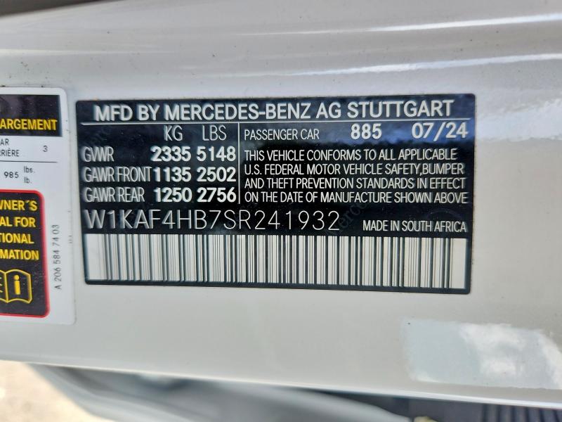Aukcja sprzedaży 2025 Mercedes-benz C, vin: W1KAF4HB7SR241932, numer aukcji: 49019466