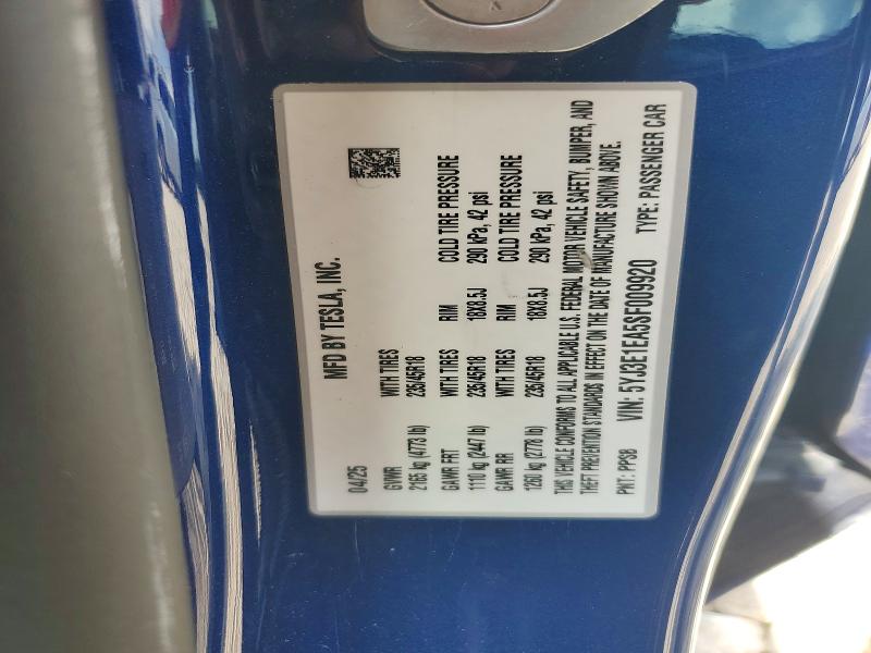 49780806 :رقم المزاد ، 5YJ3E1EA5SF009920 vin ، 2025 Tesla Model 3 مزاد بيع