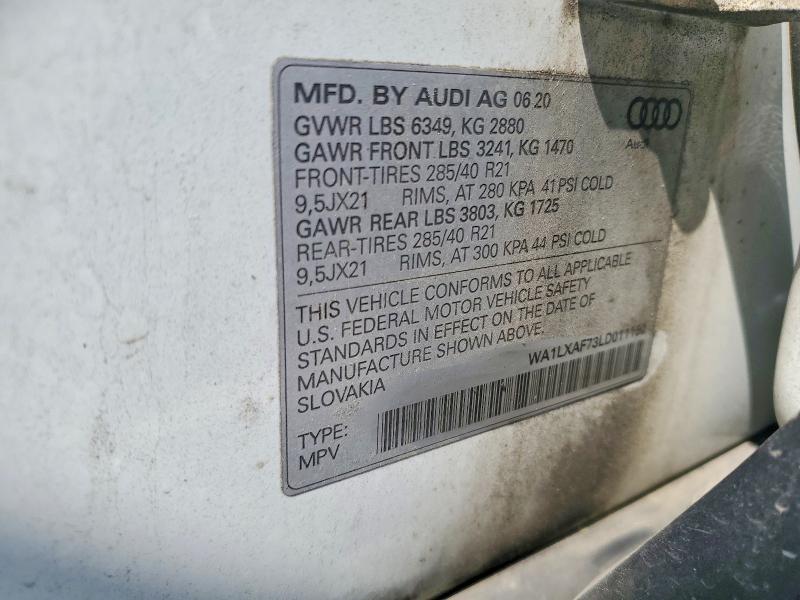 2020 Audi Q7 მანქანა იყიდება აუქციონზე, vin: WA1LXAF73LD011150, აუქციონის ნომერი: 49402946