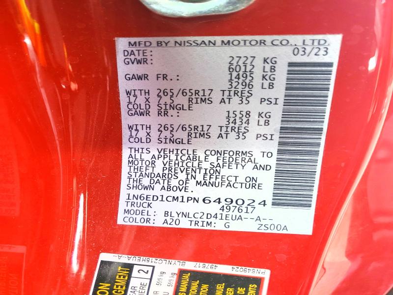 2023 Nissan Frontier მანქანა იყიდება აუქციონზე, vin: 1N6ED1CM1PN649024, აუქციონის ნომერი: 51664786