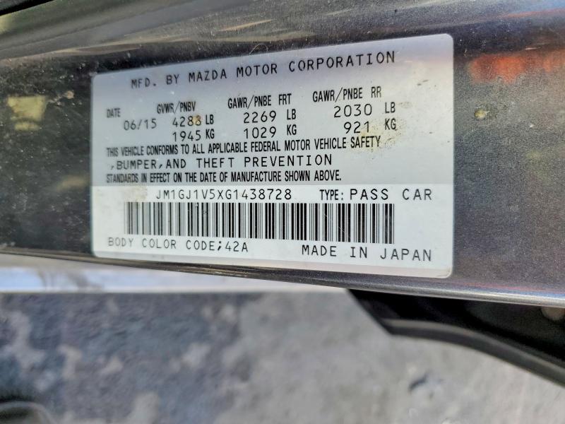 2016 Mazda 6 მანქანა იყიდება აუქციონზე, vin: JM1GJ1V5XG1438728, აუქციონის ნომერი: 50498526