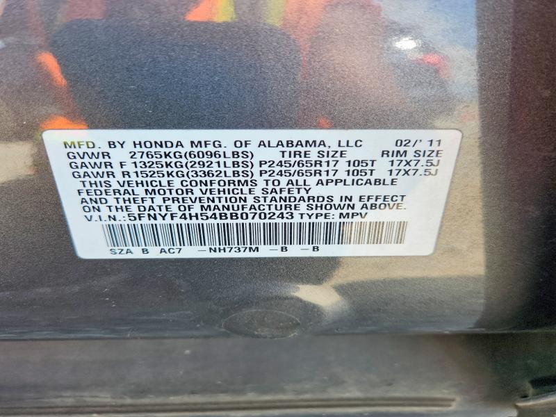 Aukcja sprzedaży 2011 Honda Pilot, vin: 5FNYF4H54BB070243, numer aukcji: 50812916