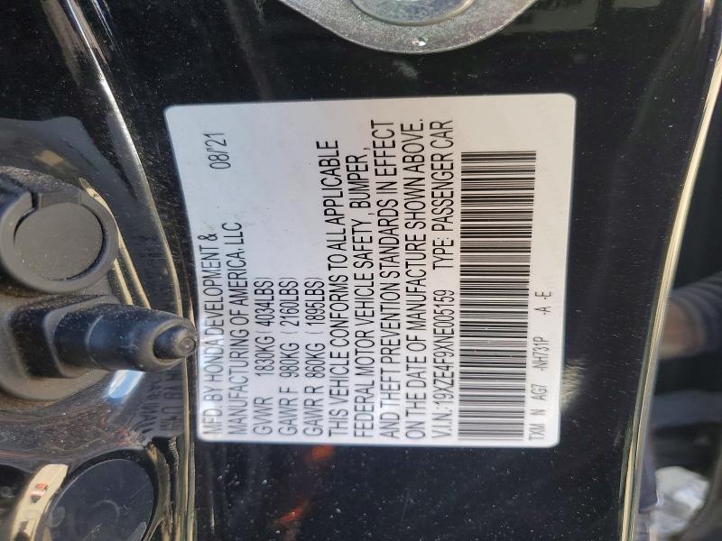 2022 Honda Insight მანქანა იყიდება აუქციონზე, vin: 19XZE4F9XNE005159, აუქციონის ნომერი: 48278196