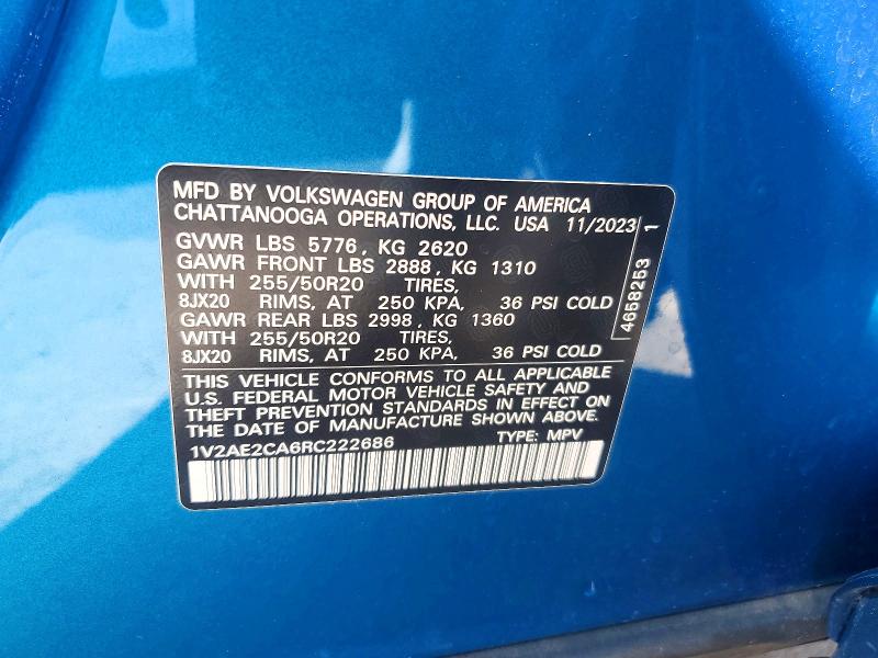 Продажа на аукционе авто 2024 Volkswagen Atlas Cross Sport, vin: 1V2AE2CA6RC222686, номер лота: 49238656