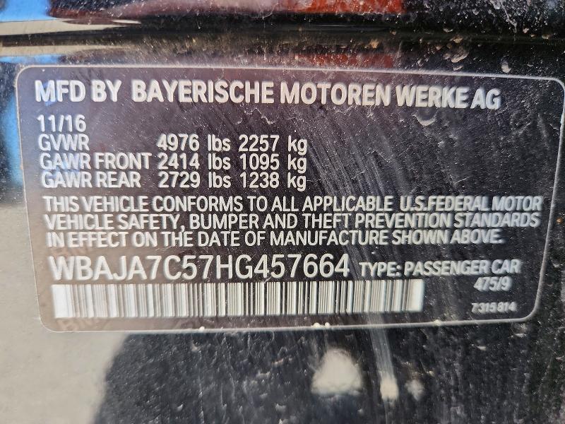 2017 Bmw 530 მანქანა იყიდება აუქციონზე, vin: WBAJA7C57HG457664, აუქციონის ნომერი: 50277636