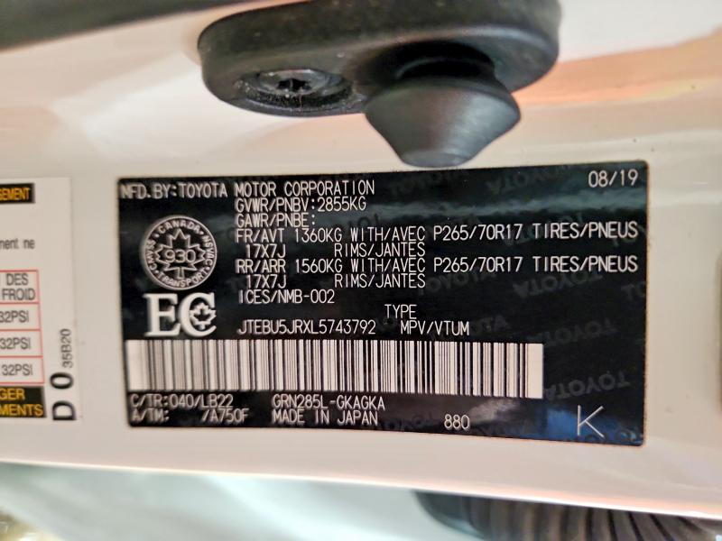 48377966 :رقم المزاد ، JTEBU5JRXL5743792 vin ، 2020 Toyota 4runner مزاد بيع
