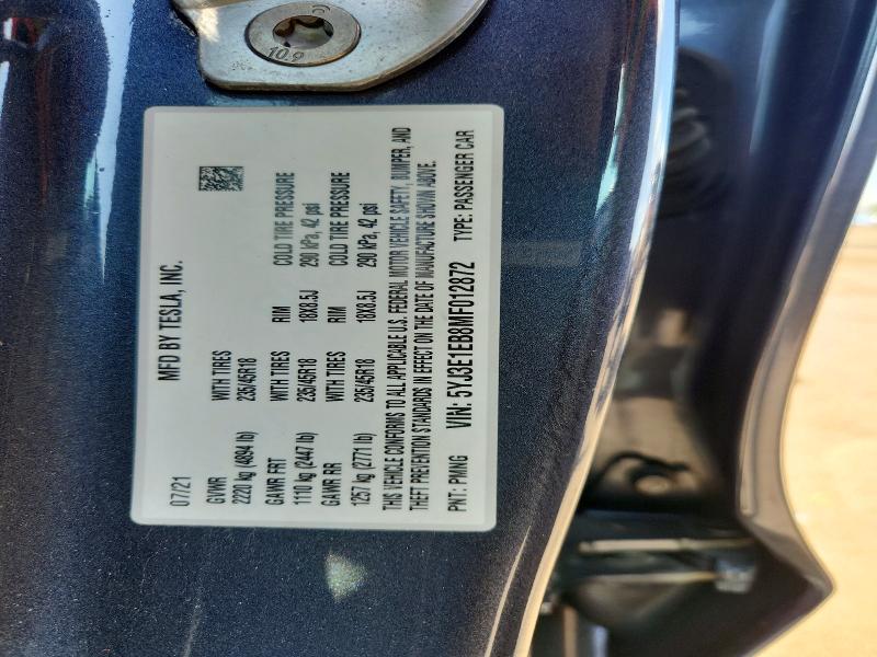 Aukcja sprzedaży 2021 Tesla Model 3, vin: 5YJ3E1EB8MF012872, numer aukcji: 48256026