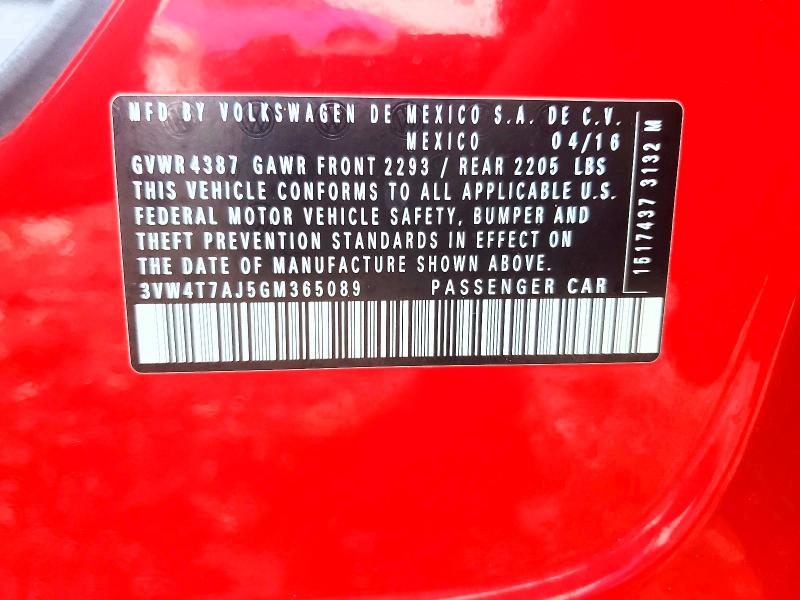 Продаж на аукціоні авто 2016 Volkswagen Jetta, vin: 3VW4T7AJ5GM365089, номер лоту: 48014616