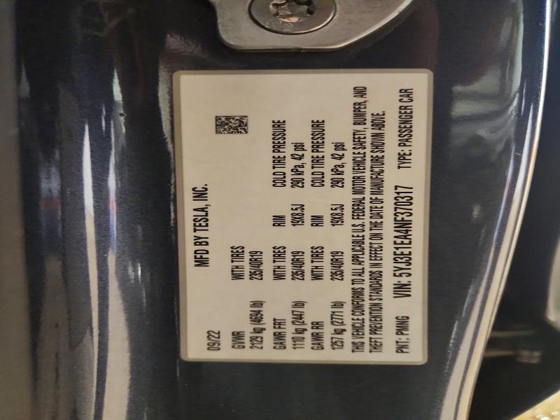 50943796 :رقم المزاد ، 5YJ3E1EA4NF370317 vin ، 2022 Tesla Model 3 مزاد بيع