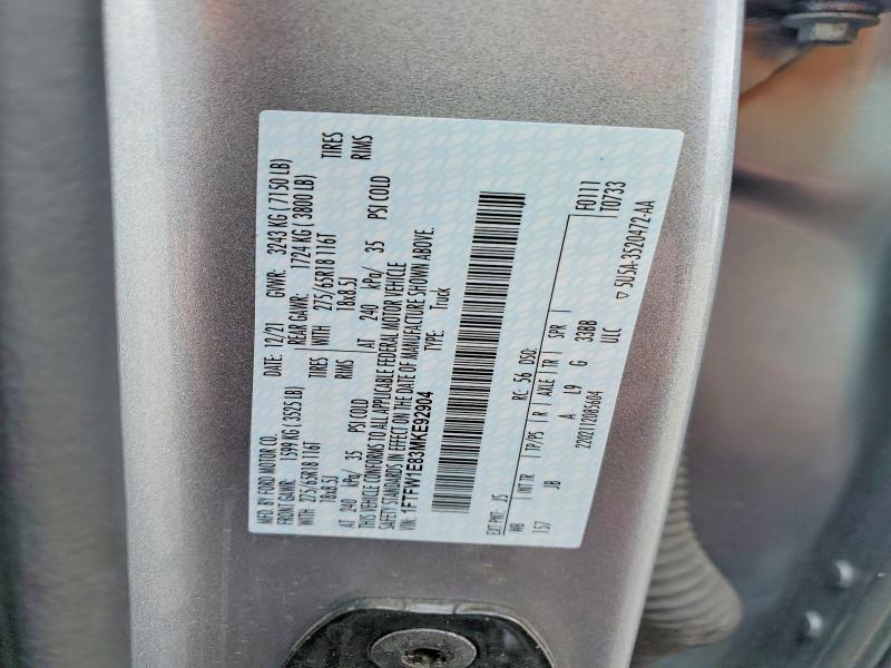 Продажа на аукционе авто 2021 Ford F150, vin: 1FTFW1E83MKE92904, номер лота: 48462796
