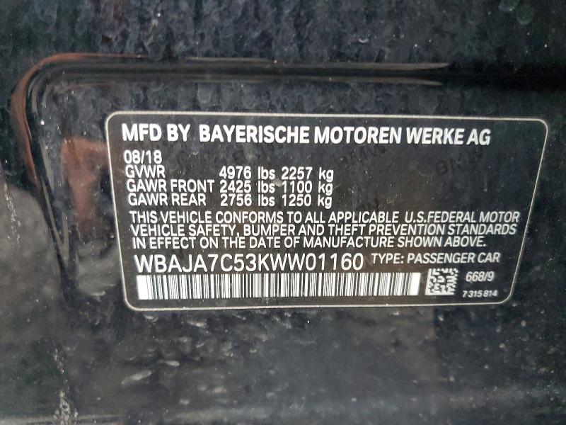 Aukcja sprzedaży 2019 Bmw 530, vin: WBAJA7C53KWW01160, numer aukcji: 51413826