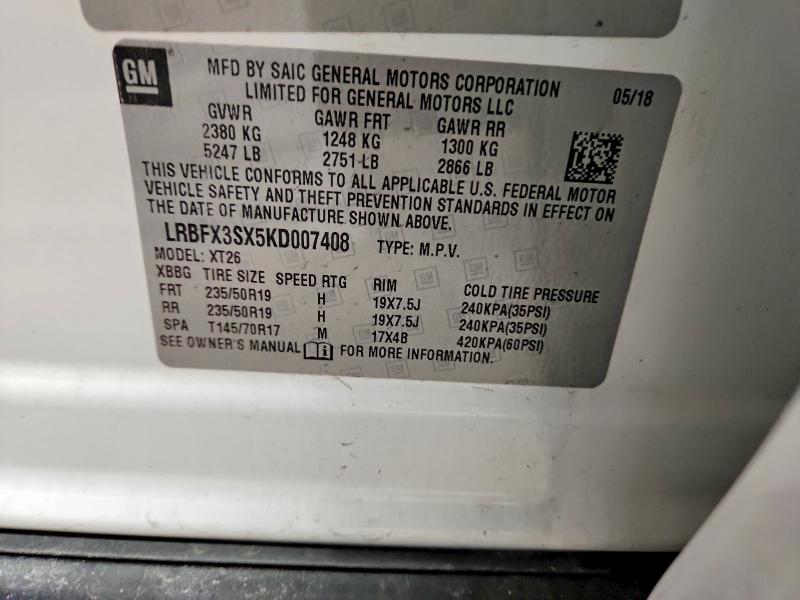 Aukcja sprzedaży 2019 Buick Envision, vin: LRBFX3SX5KD007408, numer aukcji: 50737726