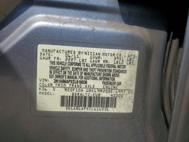 2012 Nissan Sentra მანქანა იყიდება აუქციონზე, vin: 3N1AB6APXCL616036, აუქციონის ნომერი: 50934916