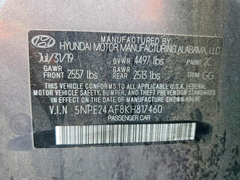 Aukcja sprzedaży 2019 Hyundai Sonata, vin: 5NPE24AF8KH817460, numer aukcji: 50454006