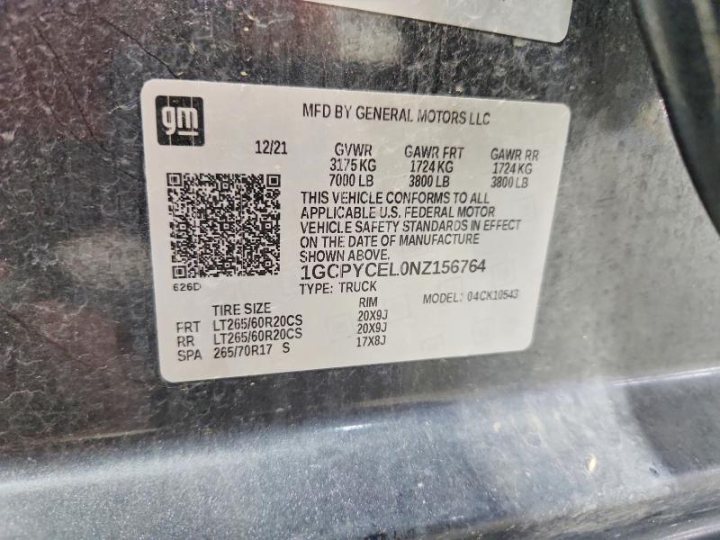 Продаж на аукціоні авто 2022 Chevrolet Silverado Ltd, vin: 1GCPYCEL0NZ156764, номер лоту: 51373546