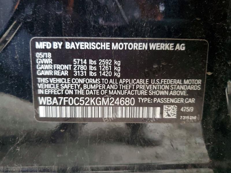 Aukcja sprzedaży 2019 Bmw 750, vin: WBA7F0C52KGM24680, numer aukcji: 50702696