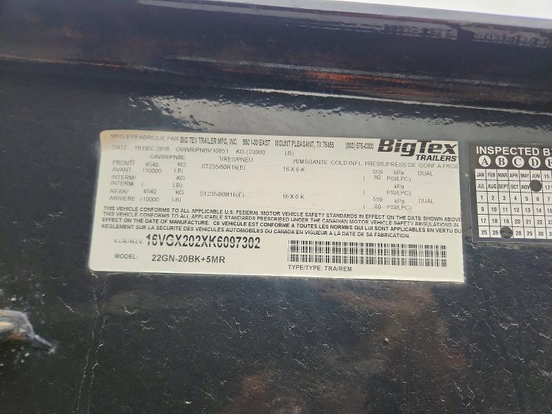 Продаж на аукціоні авто 2019 Bigtx Trailer, vin: 16VGX202XK6097302, номер лоту: 51764076
