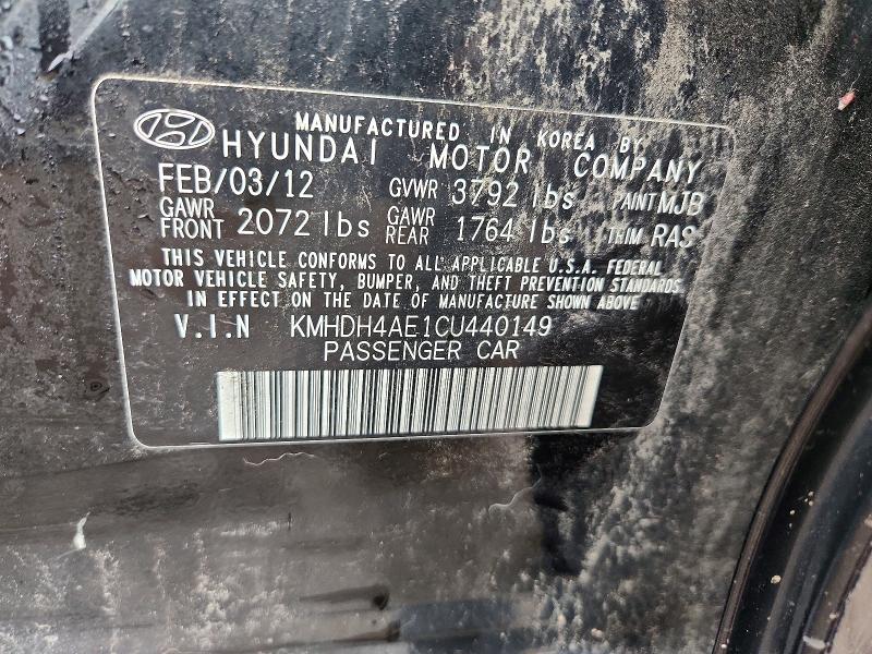 2012 Hyundai Elantra მანქანა იყიდება აუქციონზე, vin: KMHDH4AE1CU440149, აუქციონის ნომერი: 49817436