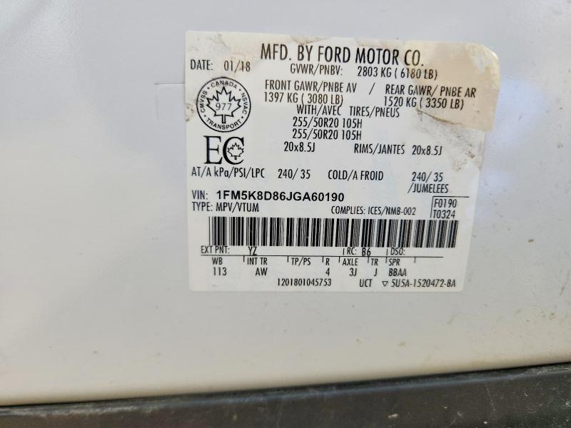 Продаж на аукціоні авто 2018 Ford Explorer, vin: 1FM5K8D86JGA60190, номер лоту: 51134566