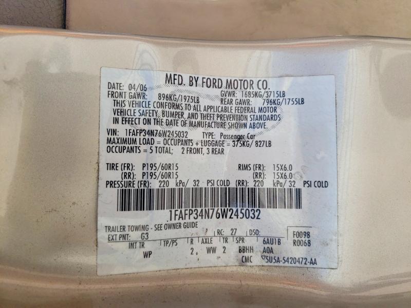 2006 Ford Focus მანქანა იყიდება აუქციონზე, vin: 1FAFP34N76W245032, აუქციონის ნომერი: 51298876