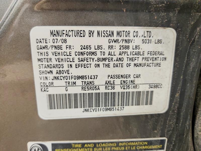 Aukcja sprzedaży 2009 Infiniti M35, vin: JNKCY01F09M851437, numer aukcji: 50093816