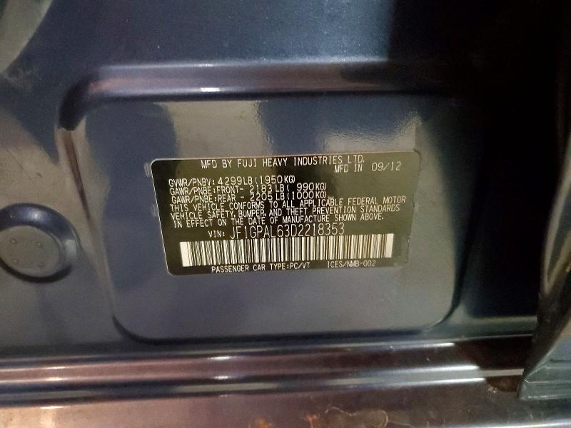 2013 Subaru Impreza მანქანა იყიდება აუქციონზე, vin: JF1GPAL63D2218353, აუქციონის ნომერი: 49425726