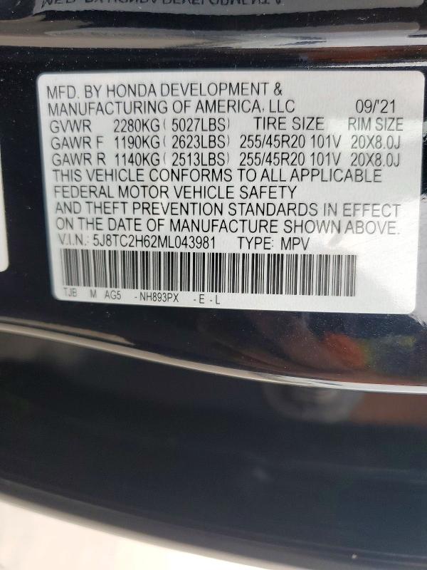 2021 Acura Rdx მანქანა იყიდება აუქციონზე, vin: 5J8TC2H62ML043981, აუქციონის ნომერი: 50087286