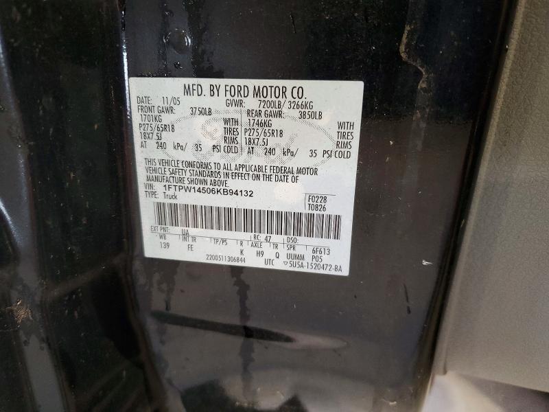 2006 Ford F150 მანქანა იყიდება აუქციონზე, vin: 1FTPW14506KB94132, აუქციონის ნომერი: 47770326