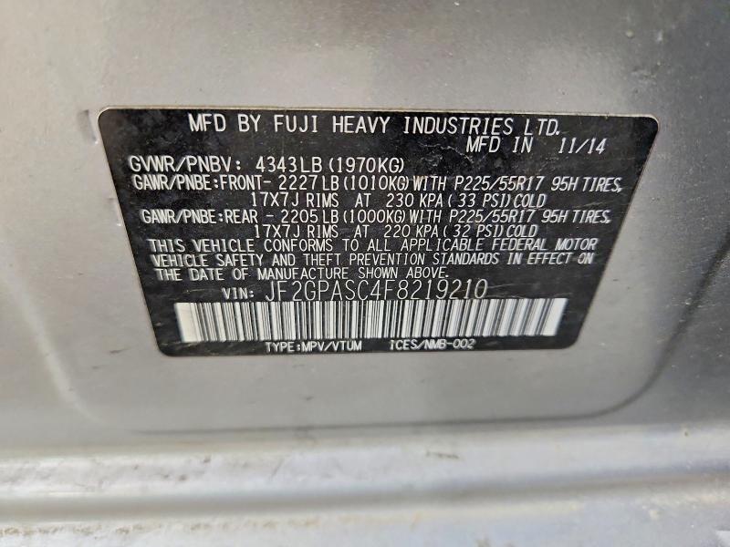 2015 Subaru Xv Crosstrek მანქანა იყიდება აუქციონზე, vin: JF2GPASC4F8219210, აუქციონის ნომერი: 50912926
