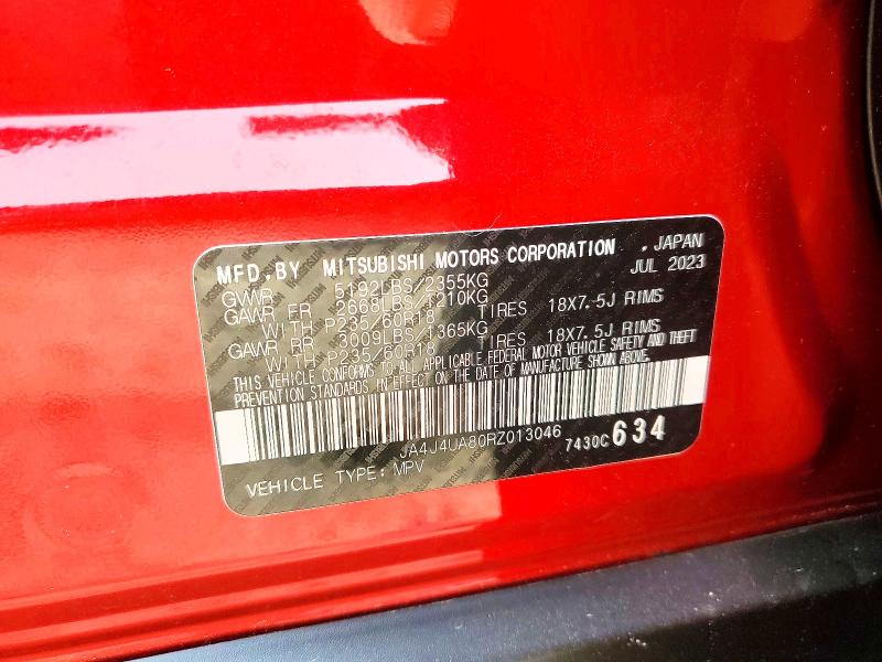48670736 :رقم المزاد ، JA4J4UA80RZ013046 vin ، 2024 Mitsubishi Outlander مزاد بيع