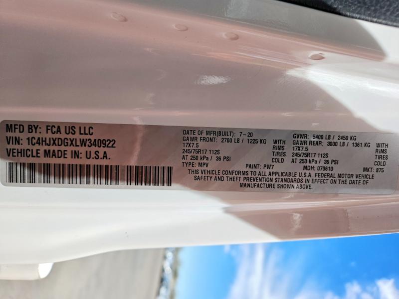 Продаж на аукціоні авто 2020 Jeep Wrangler Unlimited, vin: 1C4HJXDGXLW340922, номер лоту: 48809546