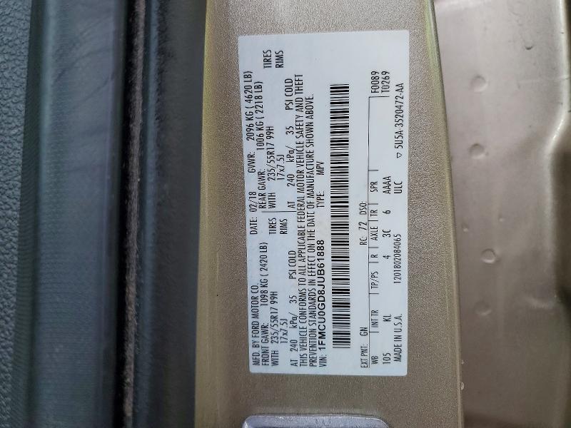 51116046 :رقم المزاد ، 1FMCU0GD8JUB61888 vin ، 2018 Ford Escape مزاد بيع