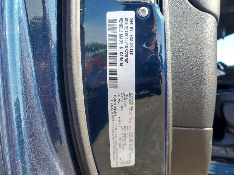 50760826 :رقم المزاد ، 2C4RC1L75NR220762 vin ، 2022 Chrysler Pacifica مزاد بيع