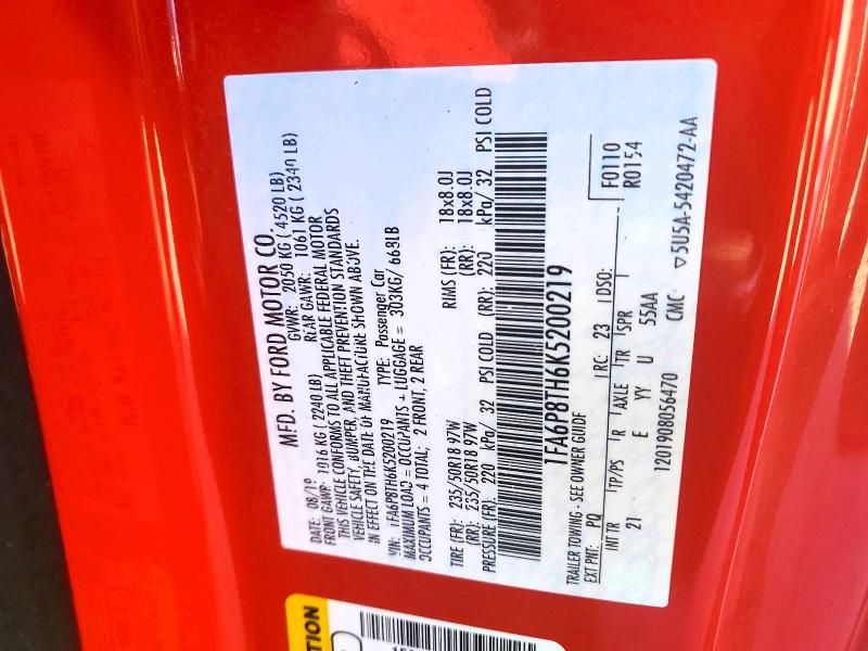 Aukcja sprzedaży 2019 Ford Mustang, vin: 1FA6P8TH6K5200219, numer aukcji: 51548896