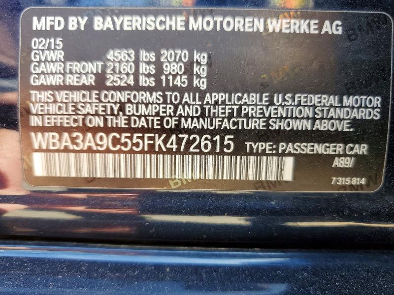51415036 :رقم المزاد ، WBA3A9C55FK472615 vin ، 2015 Bmw 335 مزاد بيع